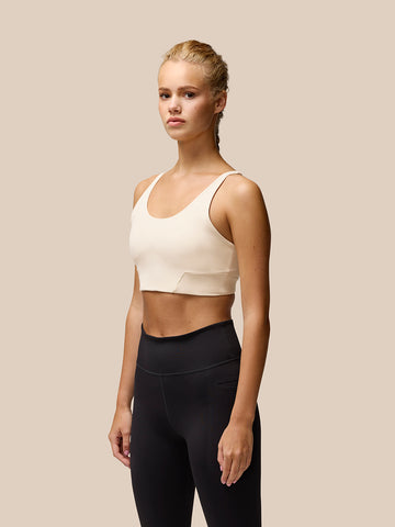 Damen Flow Training Low Impact Crop Sport BH - Beige