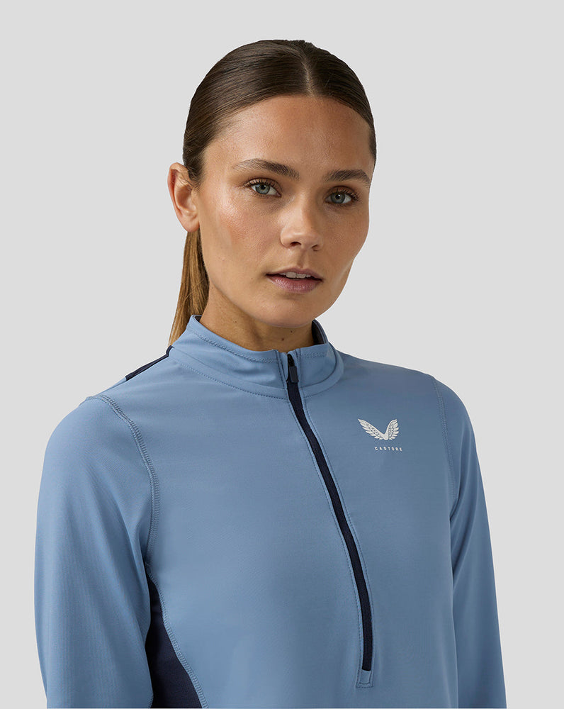 Damen Tennis Aeromesh Performance Top mit Halbem Reißverschluss - Lichtblau