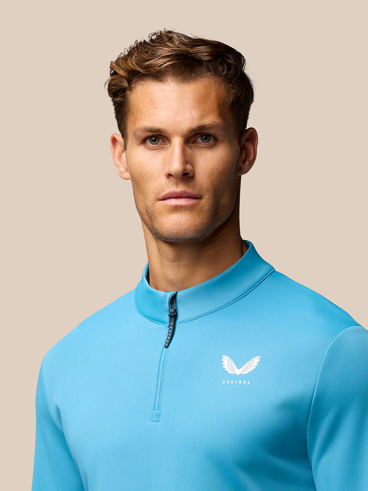 Herren Golf Langarm Club Classic Quarter Zip Top - Corn Blau