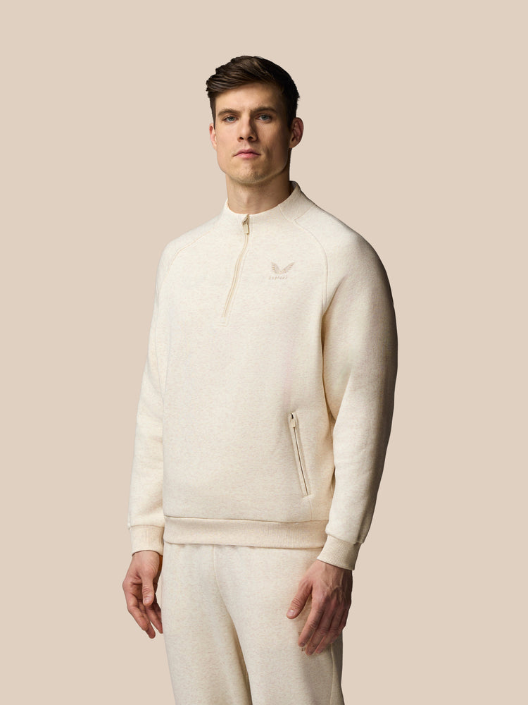 Adapt Cotton Fleece 1/4 Reißverschluss Oberteil - Oatmeal Marl