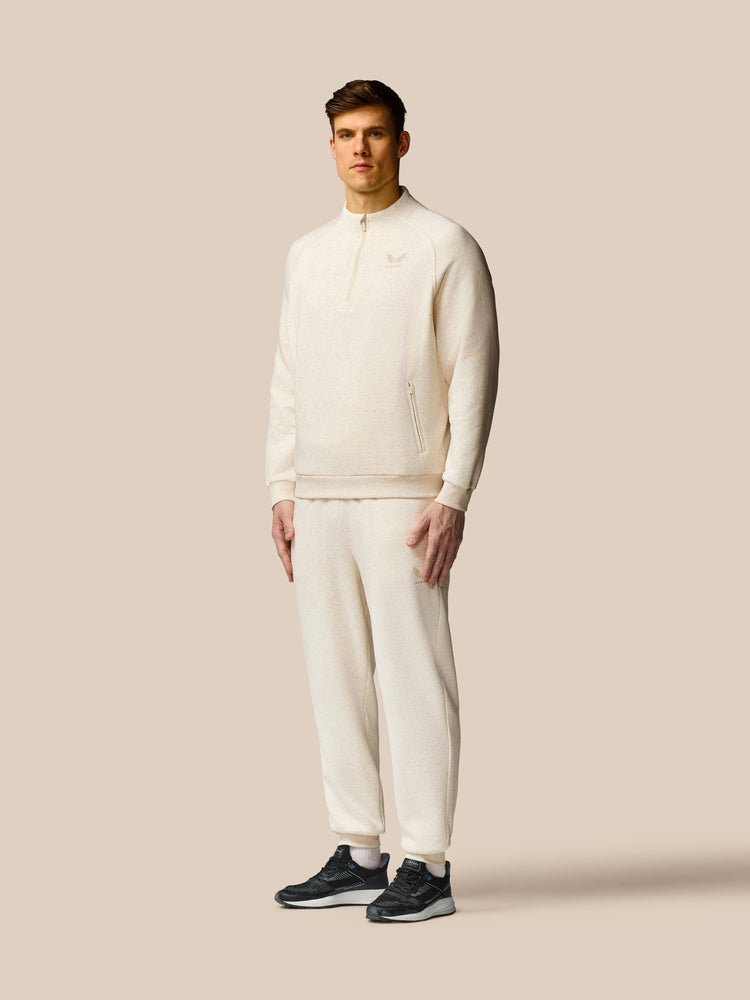 Adapt Cotton Fleece 1/4 Reißverschluss Oberteil - Oatmeal Marl