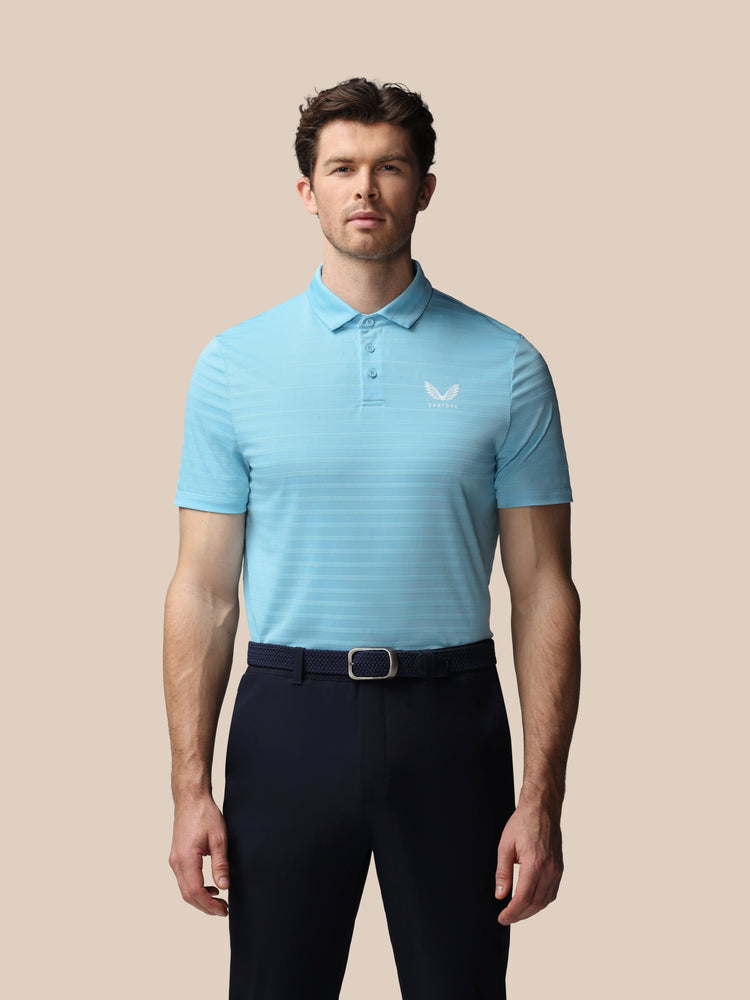 Herren Golf Piqué-Streifen Kurzarm Polo - Himmelblau