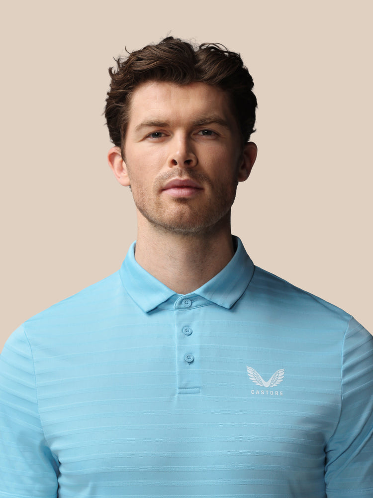 Herren Golf Piqué-Streifen Kurzarm Polo - Himmelblau