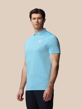 Herren Golf Piqué-Streifen Kurzarm Polo - Himmelblau