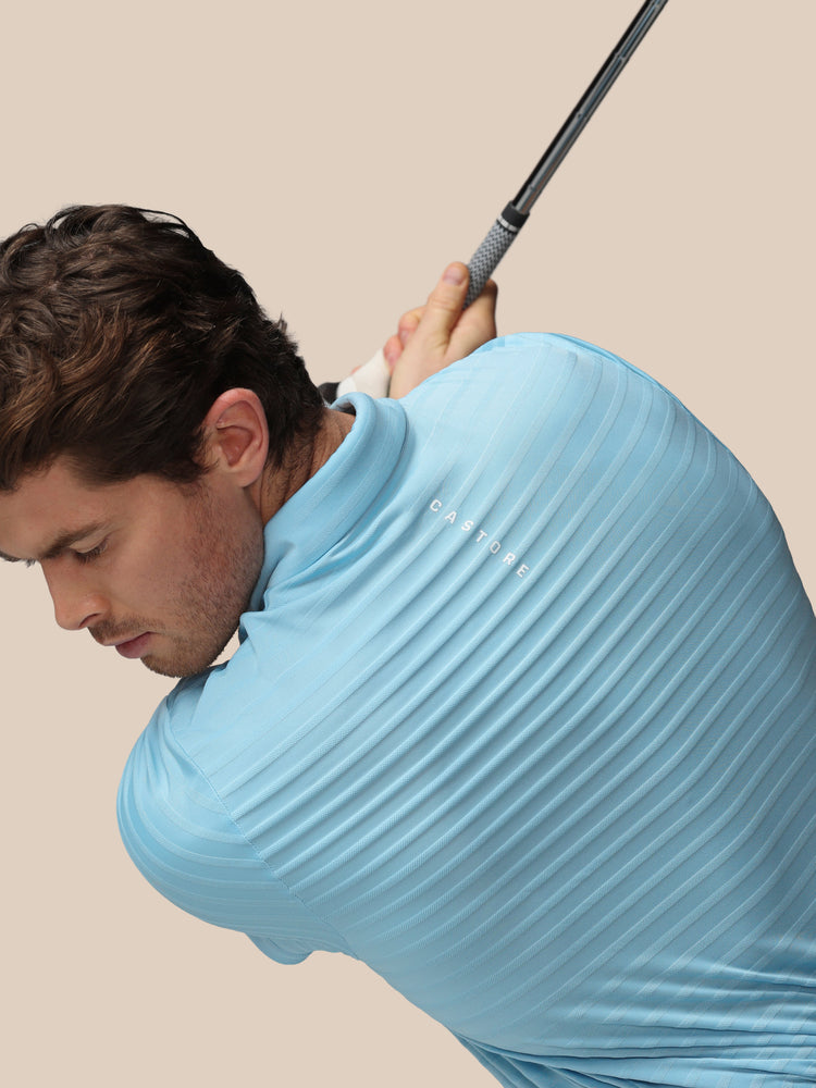Herren Golf Piqué-Streifen Kurzarm Polo - Himmelblau