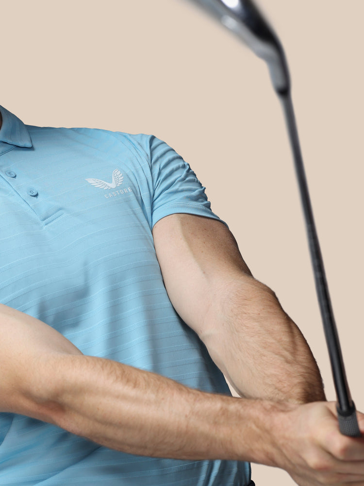 Herren Golf Piqué-Streifen Kurzarm Polo - Himmelblau