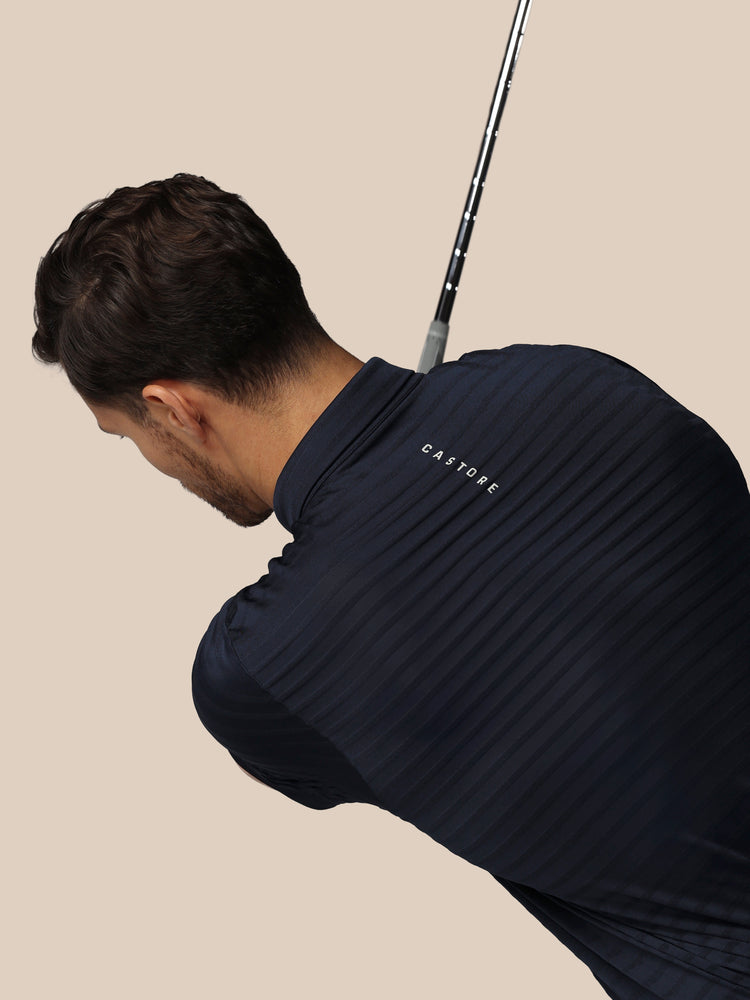 Herren Golf Piqué-Streifen Kurzarm Polo - Marineblau
