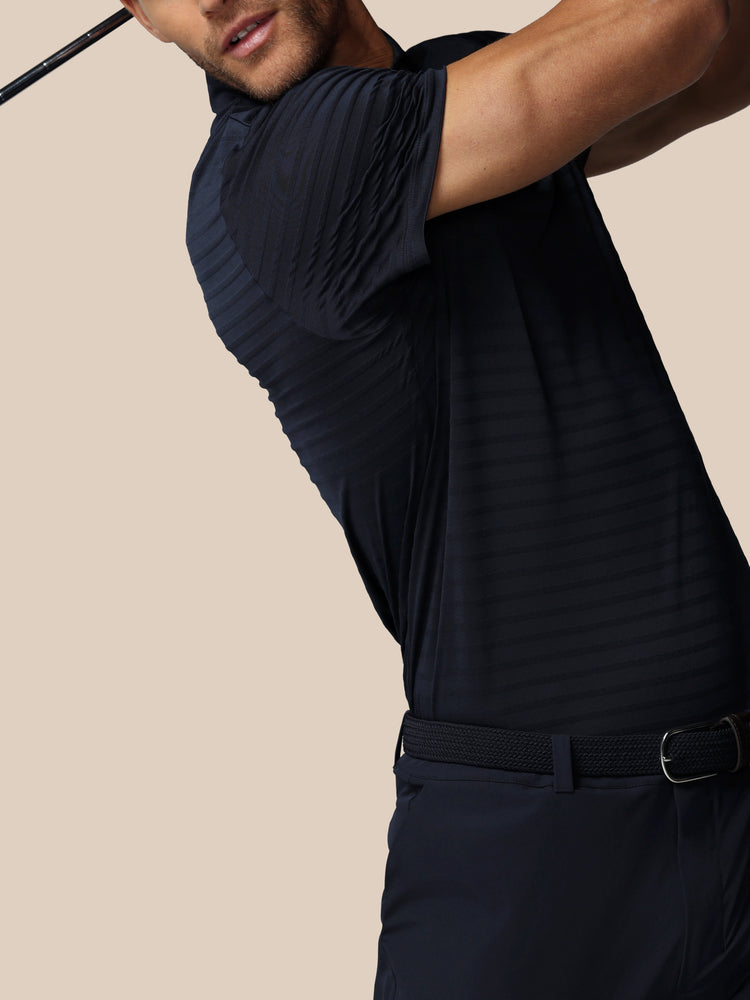 Herren Golf Piqué-Streifen Kurzarm Polo - Marineblau