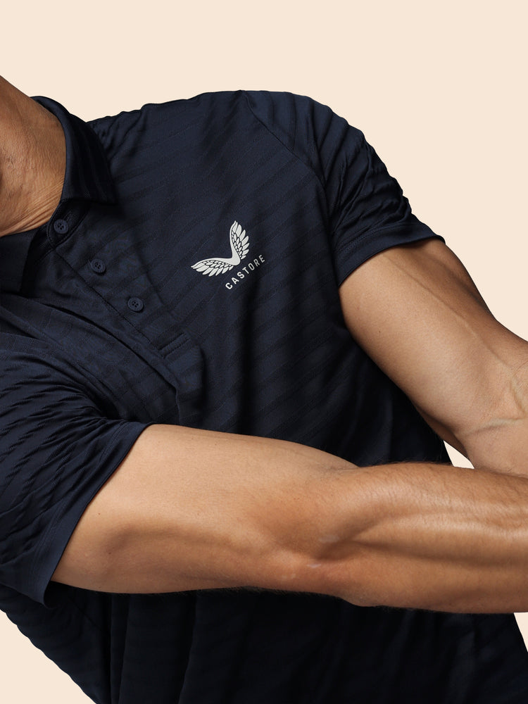 Herren Golf Piqué-Streifen Kurzarm Polo - Marineblau
