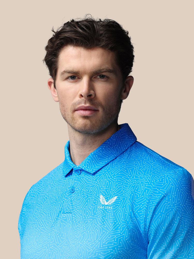 Herren Golf Map Bedrucktes Kurzarm Polo - Blau