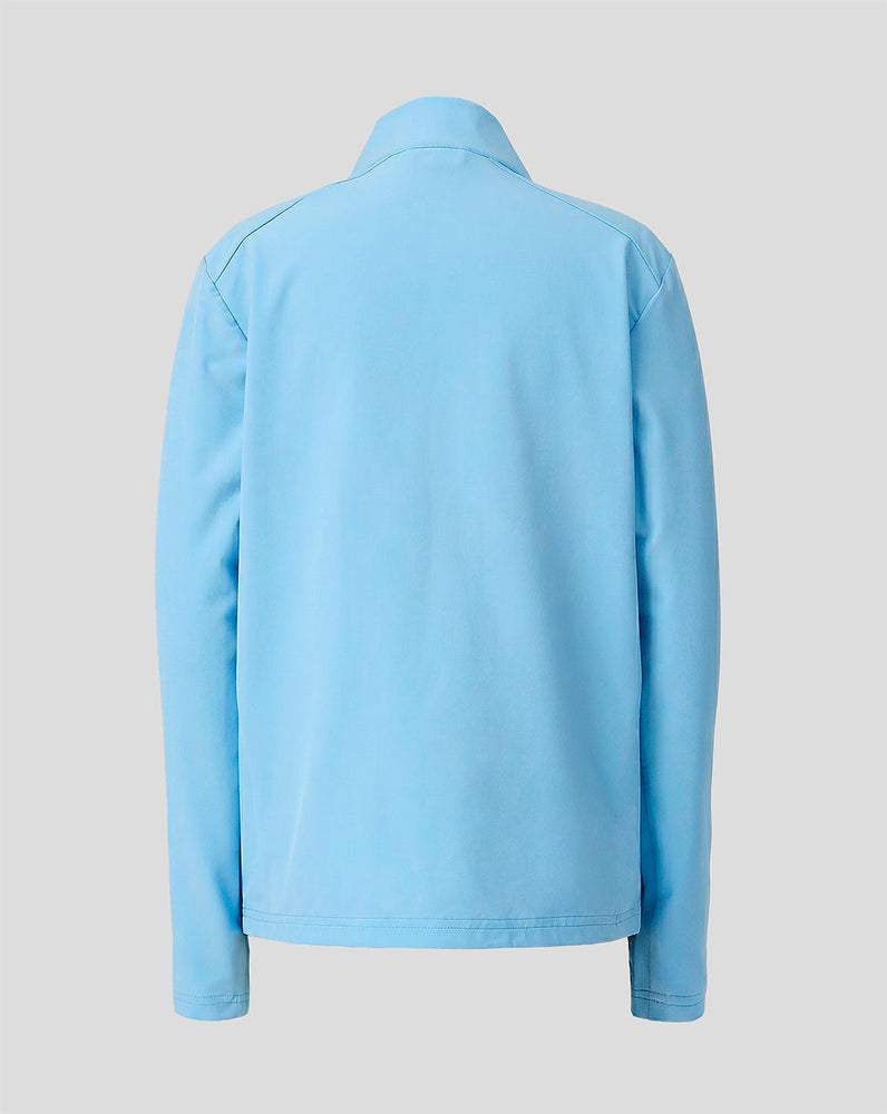 Back view of light blue Feyenoord junior matchday jacket showing clean back and stand collar.