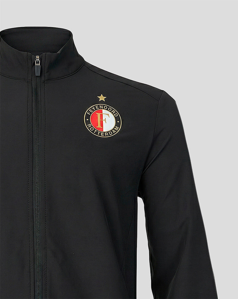 Black zip jacket featuring the Feyenoord Rotterdam crest on the left chest with a gold star above.
