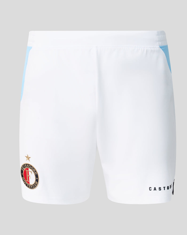 White Feyenoord Pro Uitshort for men with light blue side panels and club crest near the hem
