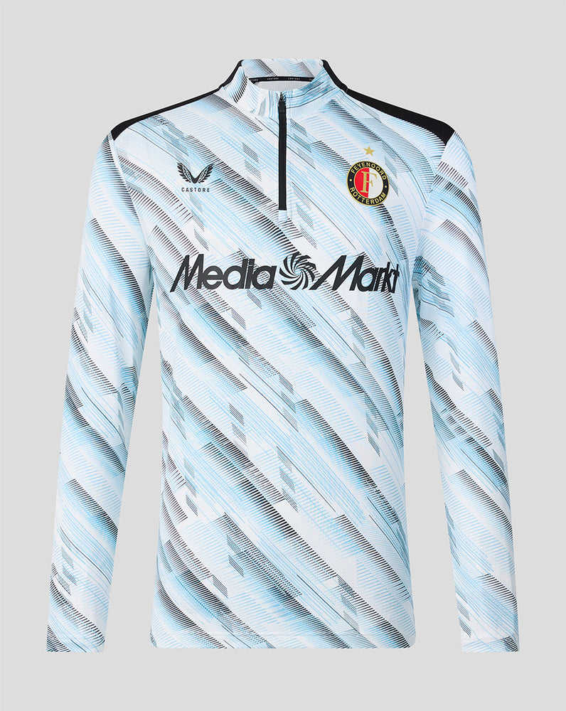 Front view of Feyenoord Uit Matchday 2026-2027 Midlayer Top Men's version with light blue abstract print and club crest