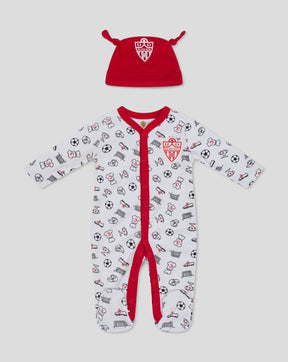 ALMERIA BABY GESCHENKSET (STRAMPLER & MÜTZE) – WEISS