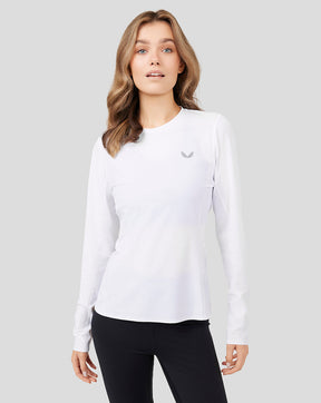 Weißes Metatek Langarm-Trainings-T-Shirt für Damen