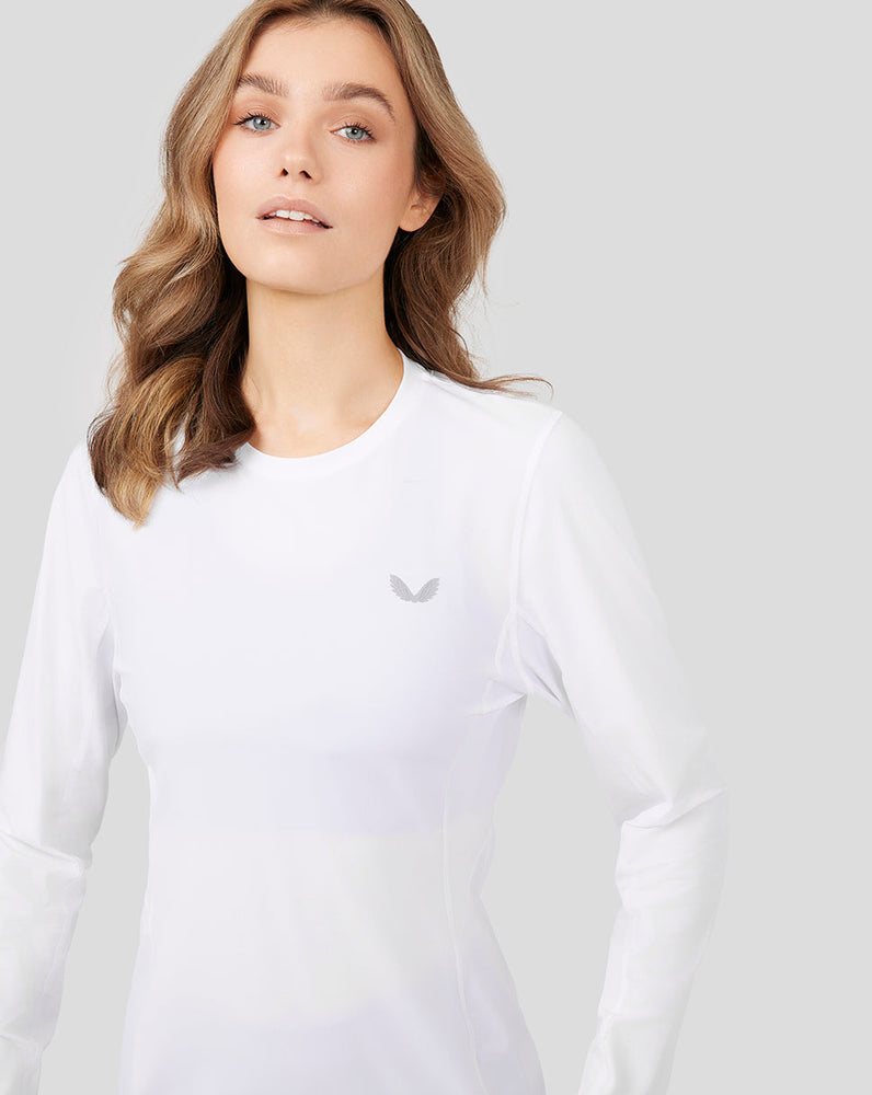 Weißes Metatek Langarm-Trainings-T-Shirt für Damen