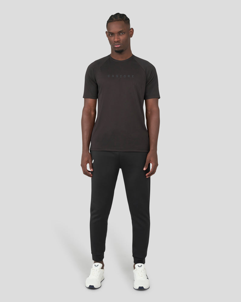 Schwarzes Raglan-T-Shirt mit kurzen Ärmeln