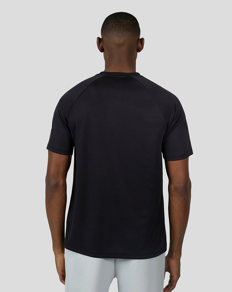 Schwarzes, kurzärmliges Raglan-T-Shirt