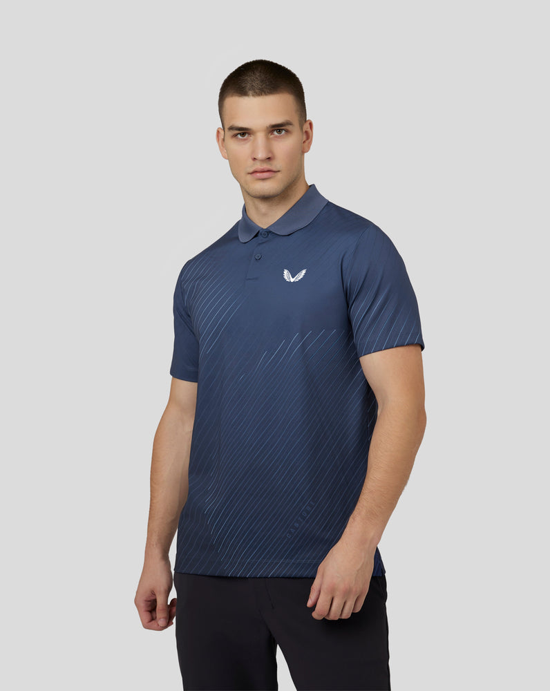 Kurzärmliges Golf-Poloshirt mit Geo-Print für Herren – Oceana Blue