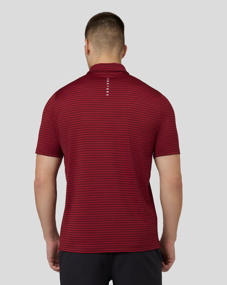 Herren-Golf-Poloshirt mit kurzen Ärmeln und Streifen – Cabernet/Lava