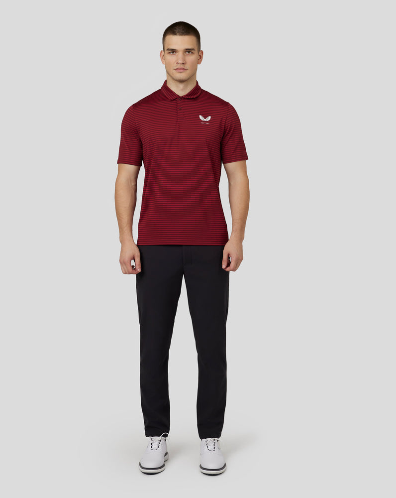 Herren-Golf-Poloshirt mit kurzen Ärmeln und Streifen – Cabernet/Lava