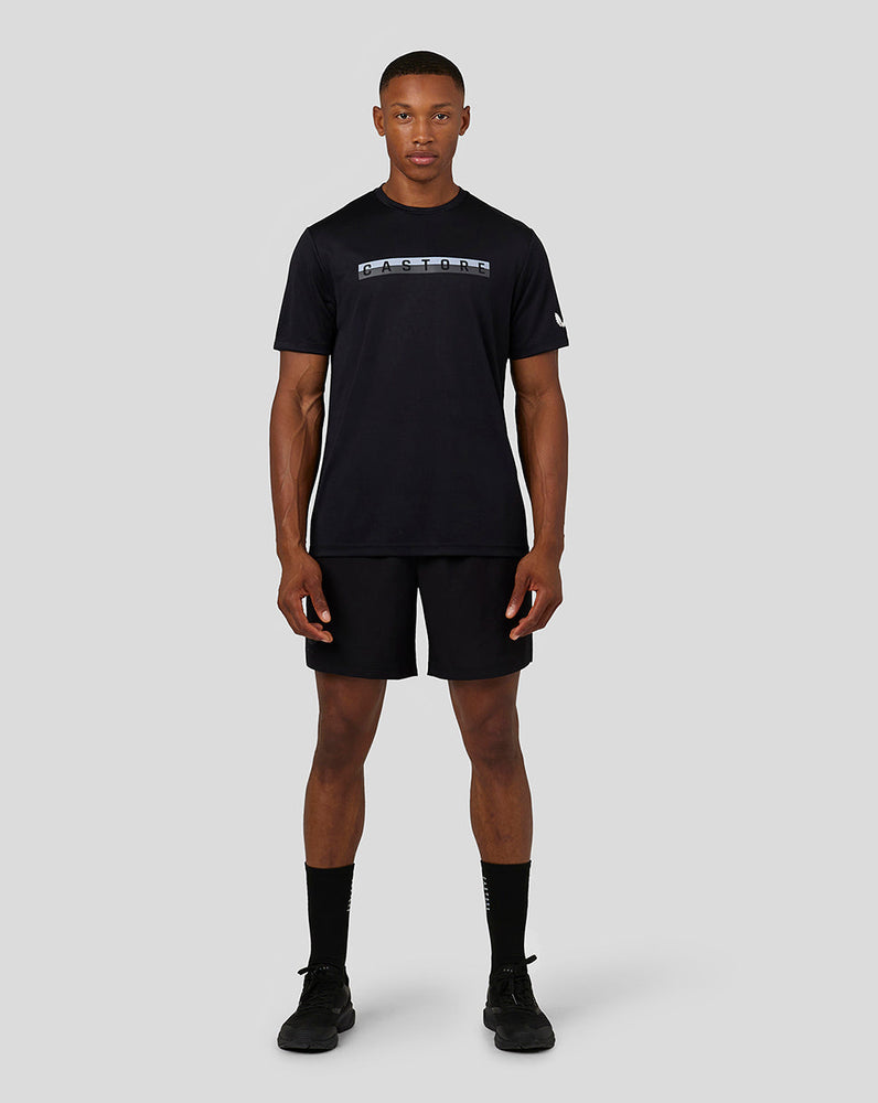 Kurzarm-Raglan-T-Shirt für Herren mit Grafik – Schwarz