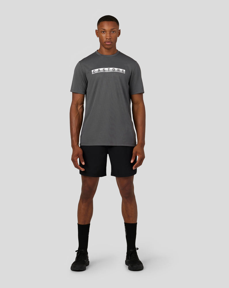 Kurzarm-Raglan-T-Shirt für Herren mit Grafik – Gunmetal