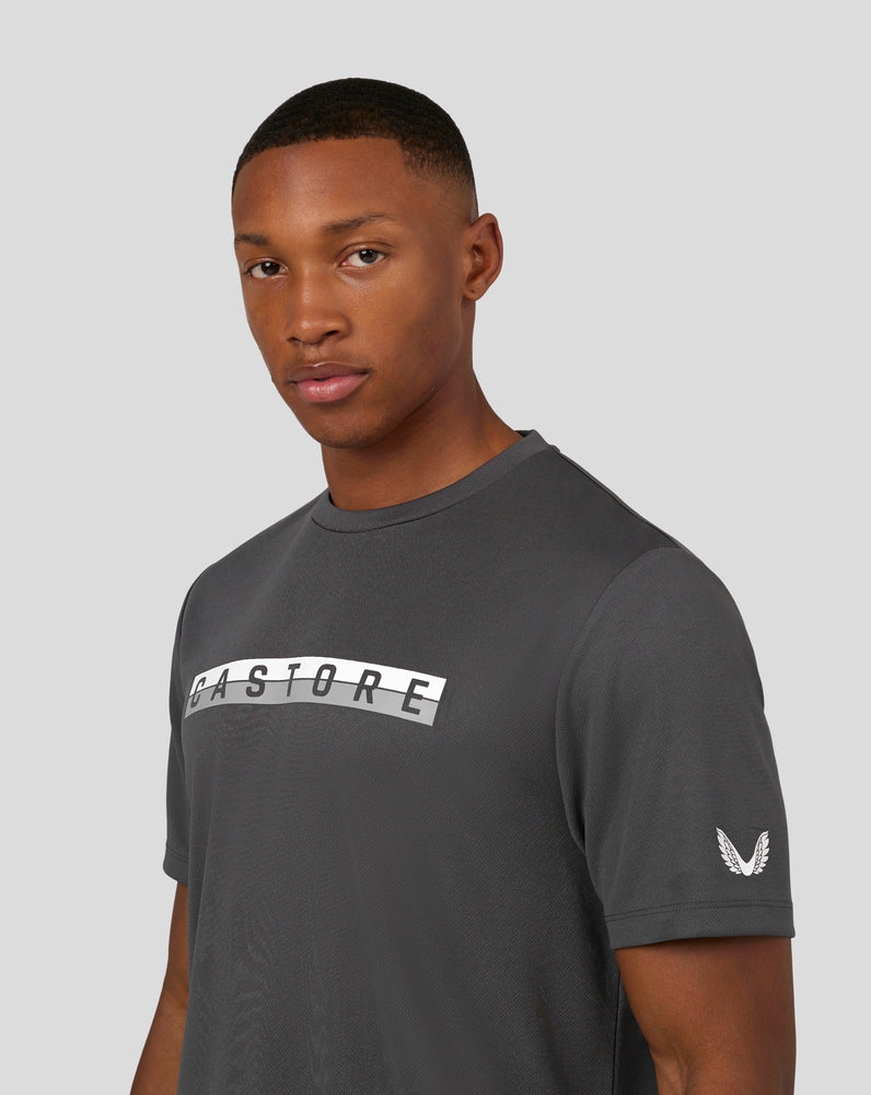 Kurzarm-Raglan-T-Shirt für Herren mit Grafik – Gunmetal