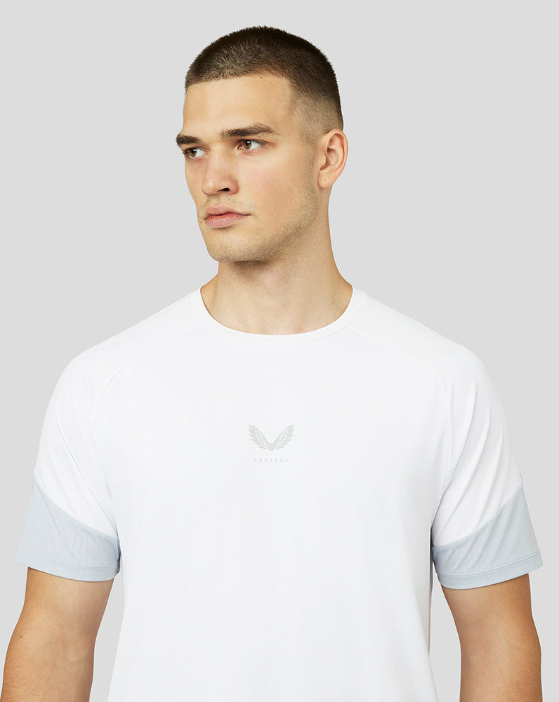 Herren Kurzarm-Mesh-Mix-T-Shirt – Weiß