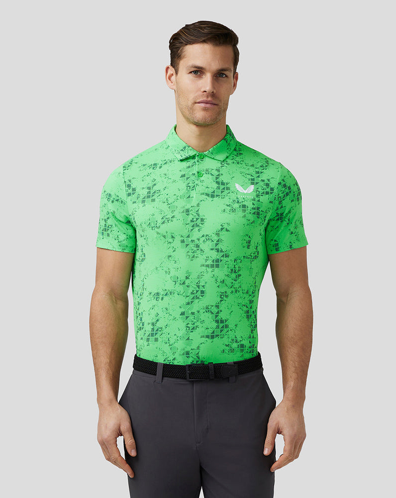 Herren-Golf-Poloshirt mit Geo-Print und kurzen Ärmeln – Limette