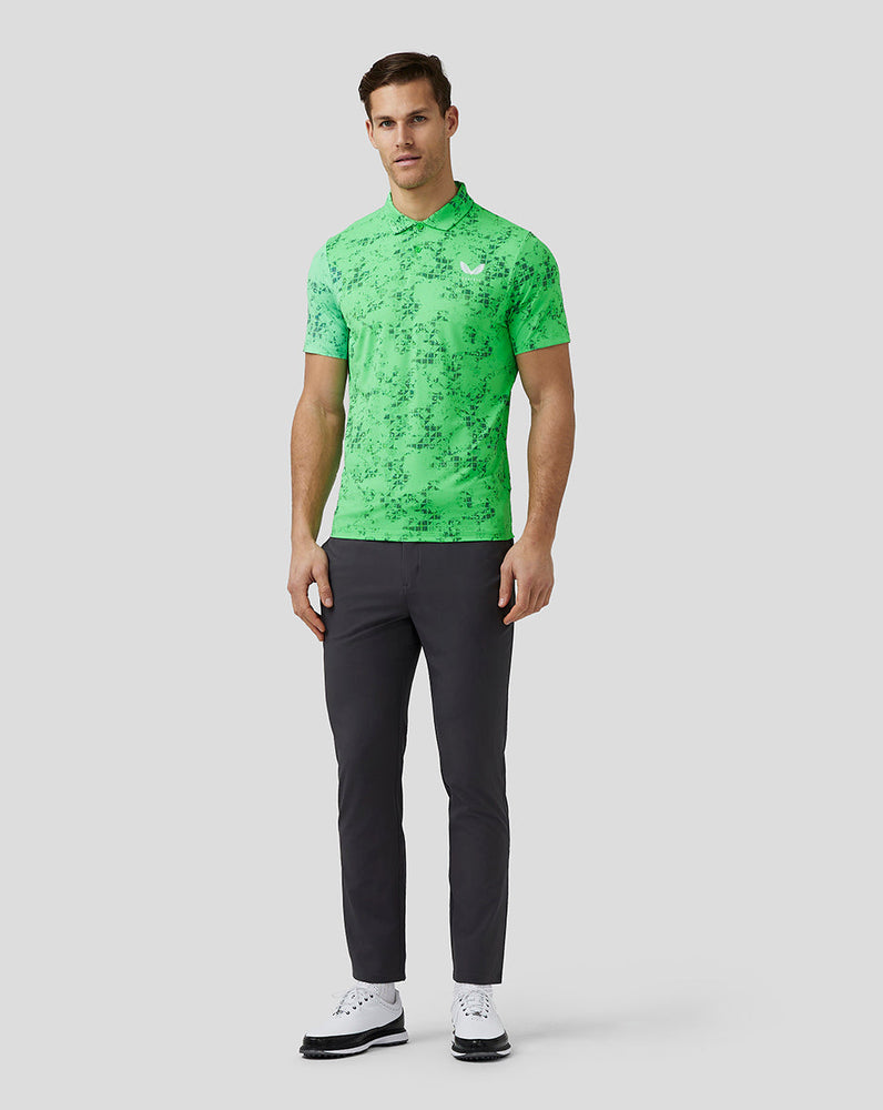 Herren-Golf-Poloshirt mit Geo-Print und kurzen Ärmeln – Limette
