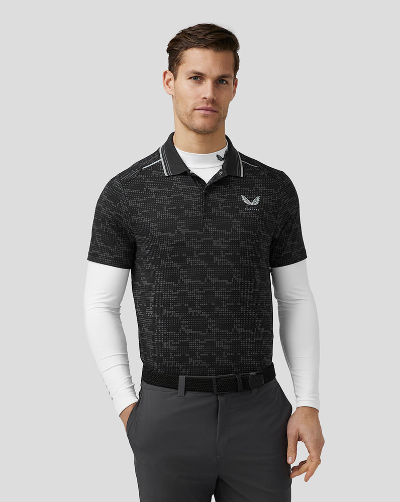 Bedrucktes Golf-Tech-Poloshirt für Herren – Schwarz