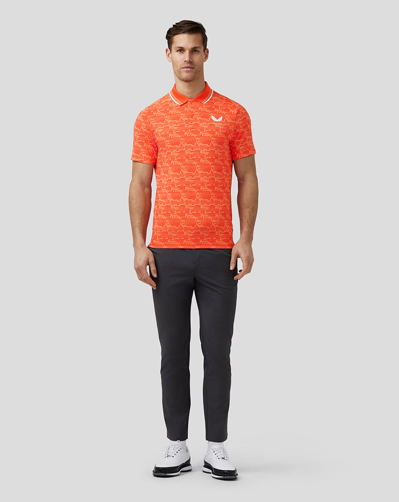 Men's Golf Printed Tech Polo - Deep Orange