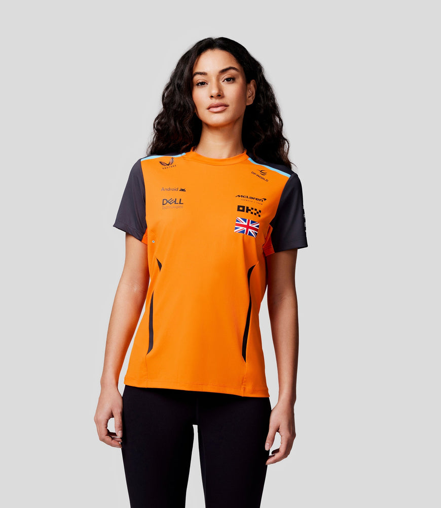 Damen McLaren Offizielles Teamwear-Set-Up-T-Shirt Lando Norris Formel 1 – Papaya/Phantom