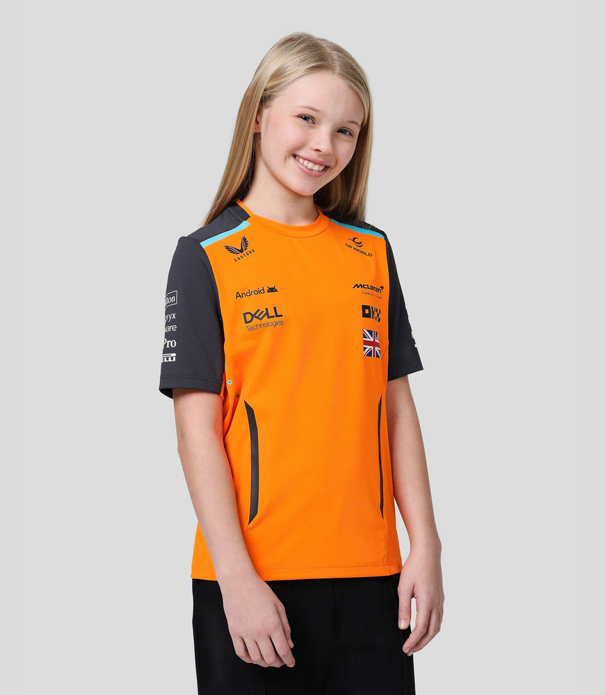 Junior McLaren Offizielles Teamwear-Set-Up-T-Shirt Lando Norris Formel 1 – Papaya/Phantom
